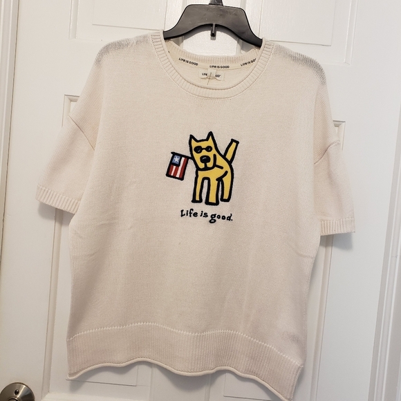 Life Is Good Knit Top S/Sleeve Size Large, Festive And Fun! - Picture 1 of 8